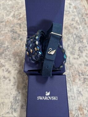 Swarovski Navy Suede Wrap Bracelet with Iridescent Crystals